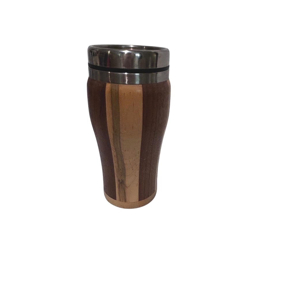 Steve Bolyard Handcrafted Mixed Wood Inlay Stainless Steel Travel Tumbler 7in
